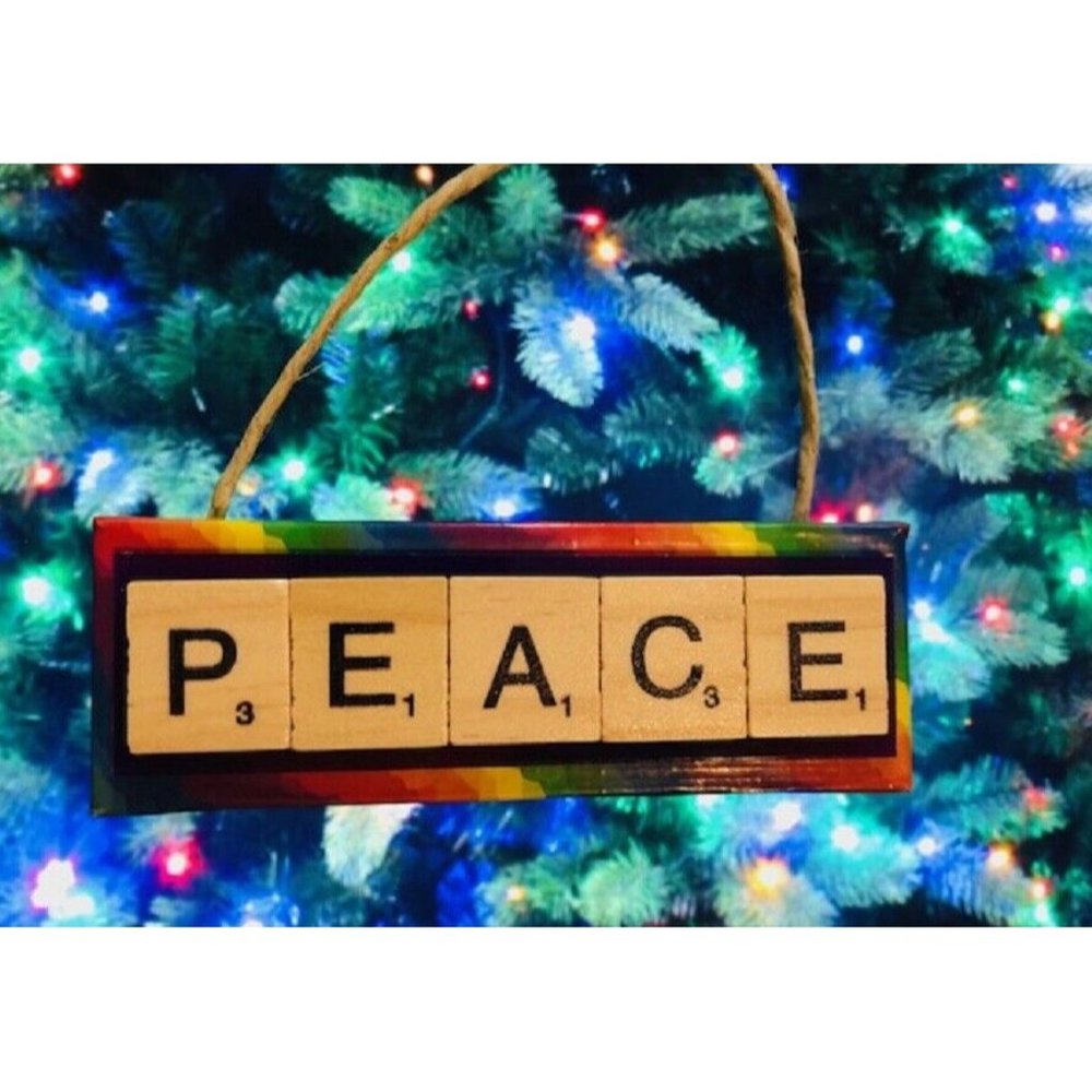Peace Christmas Ornament Scrabble Inspire Believe Empower Joy Innovate Dream